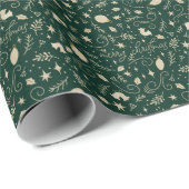 Elegant Green & Beige Christmas Element Monogram Cadeaupapier (Rol Hoek)