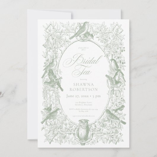 Elegant Green Birds Bridal Shower Kaart (Voorkant)