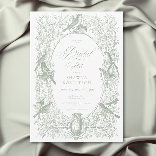 Elegant Green Birds Bridal Shower Kaart