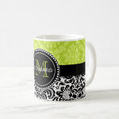Elegant Green Black Damask gepersonaliseerd Koffiemok (Voorkant rechts)