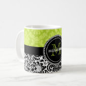 Elegant Green Black Damask gepersonaliseerd Koffiemok (Voorkant links)