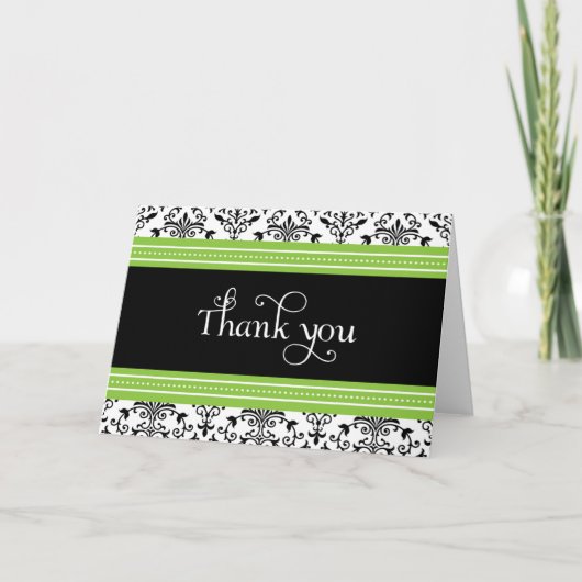 Elegant Green & Black Damask - Hartelijk dank Bedankkaart (Voorkant)