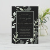 Elegant Green Black Eucalyptus Weddenschap Kaart (Staand voorkant)