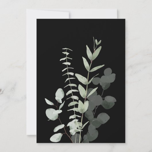 Elegant Green Black Eucalyptus Weddenschap Kaart (Achterkant)