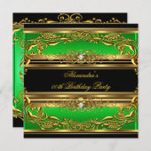 Elegant Green Black Gold Birthday Kaart (Voorkant / Achterkant)