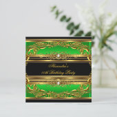 Elegant Green Black Gold Birthday Kaart (Staand voorkant)