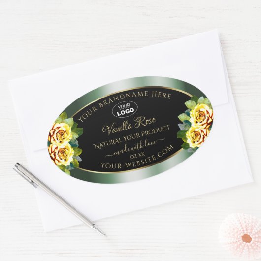 Elegant Green Black Product Label Geel roze Logo (Envelop)