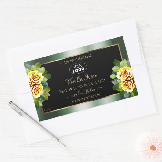 Elegant Green Black Product Label Geel roze Logo (Envelop)