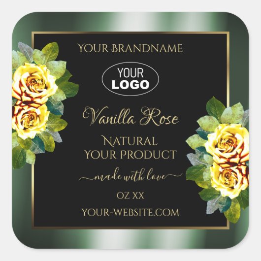 Elegant Green Black Product Label Geel roze Logo (Voorkant)