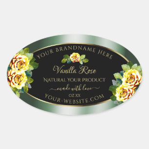 Elegant Green Black Product Labels Yellow Roses