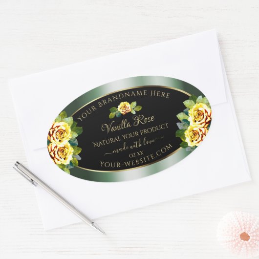 Elegant Green Black Product Labels Yellow Roses (Envelop)