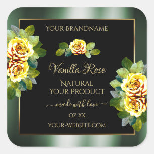 Elegant Green Black Product Labels Yellow Roses