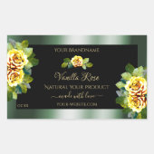 Elegant Green Black Product Labels Yellow Roses (Voorkant)