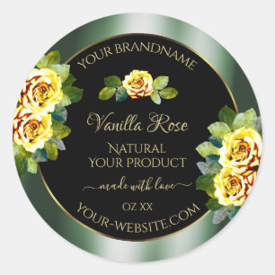 Elegant Green Black Product Labels Yellow Roses