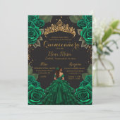 Elegant Green Black Quinceañera Rozen Gold Glitter Kaart (Staand voorkant)