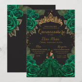 Elegant Green Black Quinceañera Rozen Gold Glitter Kaart (Voorkant / Achterkant)