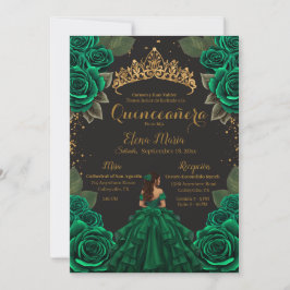 Elegant Green Black Quinceañera Rozen Gold Glitter Kaart