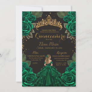 Elegant Green Black Quinceañera Rozen Gold Glitter Kaart