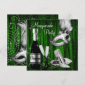 Elegant Green Black White Masquerade Party Kaart (Voorkant / Achterkant)