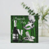 Elegant Green Black White Masquerade Party Kaart (Staand voorkant)