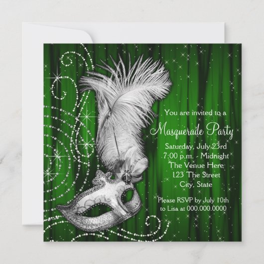 Elegant Green Black White Masquerade Party Kaart (Achterkant)
