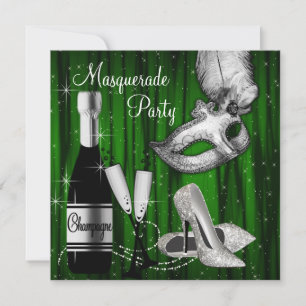 Elegant Green Black White Masquerade Party Kaart