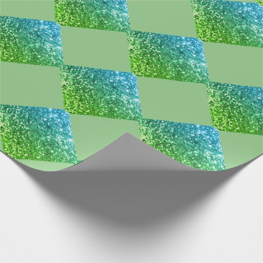 Elegant Green Blue Glitter Abstract Chic Cadeaupapier (Hoek)