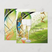 Elegant Green Blue Gold Birthday Champagne Kaart (Voorkant / Achterkant)