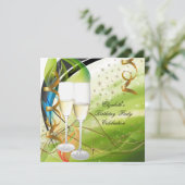 Elegant Green Blue Gold Birthday Champagne Kaart (Staand voorkant)