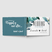 Elegant Green Blue Leaves Modern Wedding Gastenboek (Volledig)