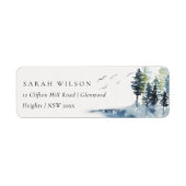 Elegant Green Blue Pine Bossen Forest Birds Addres Etiket (Voorkant)