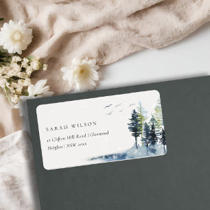 Elegant Green Blue Pine Bossen Forest Birds Addres Etiket