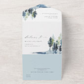 Elegant Green Blue Pine Bossen Forest Vods Weddens All In One Uitnodiging (Buitenkant)