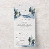 Elegant Green Blue Pine Bossen Forest Vods Weddens All In One Uitnodiging (Binnen)