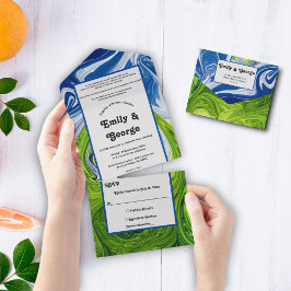 Elegant Green Blue Sky Landscape Abstract Weddensc All In One Uitnodiging