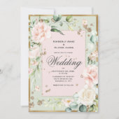 Elegant Green Blush Floral Wedding Invitation Kaart (Voorkant)