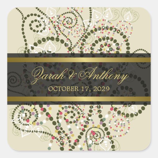 Elegant Green Boho Spirals Classy Wedding Stickers (Voorkant)