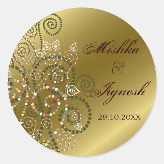 Elegant Green Boho Spirals Gold Wedding Stickers (Voorkant)