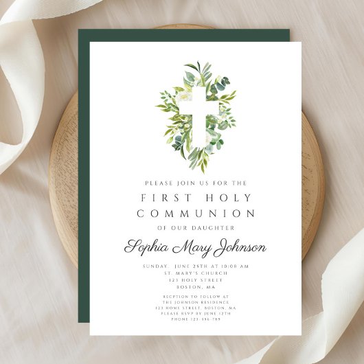 Elegant Green Botanical Cross First Community Kaart