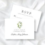 Elegant Green Botanical Cross First Community RSVP Kaartje