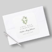 Elegant Green Botanical Cross First Community Vierkante Sticker