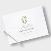 Elegant Green Botanical Cross First Community Vierkante Sticker