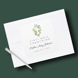 Elegant Green Botanical Cross First Community Vierkante Sticker