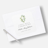 Elegant Green Botanical Cross First Community Vierkante Sticker