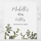 Elegant Green Botanical Eucalyptus Birthday Party Wijn Etiket (Enkel label)