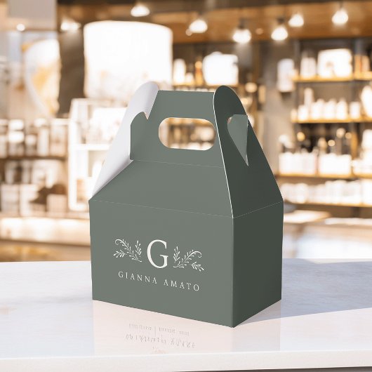 Elegant Green Botanical Monogram & Business Name Bedankdoosjes