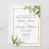 Elegant Green Botanical Vine Gold Greenery Wedding Kaart (Voorkant)