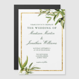 Elegant Green Botanical Vine Gold Greenery Wedding Magnetische Uitnodiging