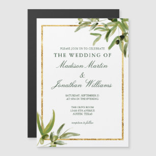 Elegant Green Botanical Vine Gold Greenery Wedding Magnetische Uitnodiging