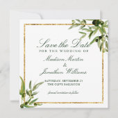 Elegant Green Botanical Vine Gold Save the Date Kaart (Voorkant)